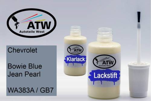 Chevrolet, Bowie Blue Jean Pearl, WA383A / GB7: 20ml Lackstift + 20ml Klarlack - Set, von ATW Autoteile West.